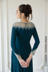 Blue long sleeves beaded evening gown